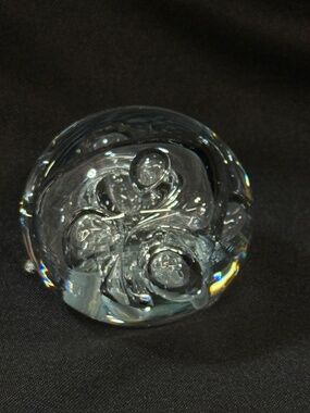 Karg Vintage Clear Art Glass Hand Blown Paperweight Controlled Bubbles